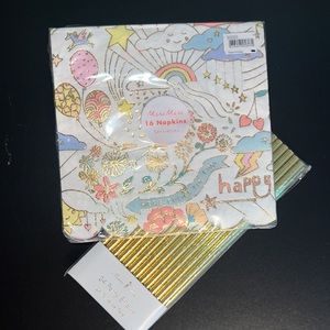Meri Meri doodle party bundle: gold foil straws & scalloped gold foil napkin-NWT
